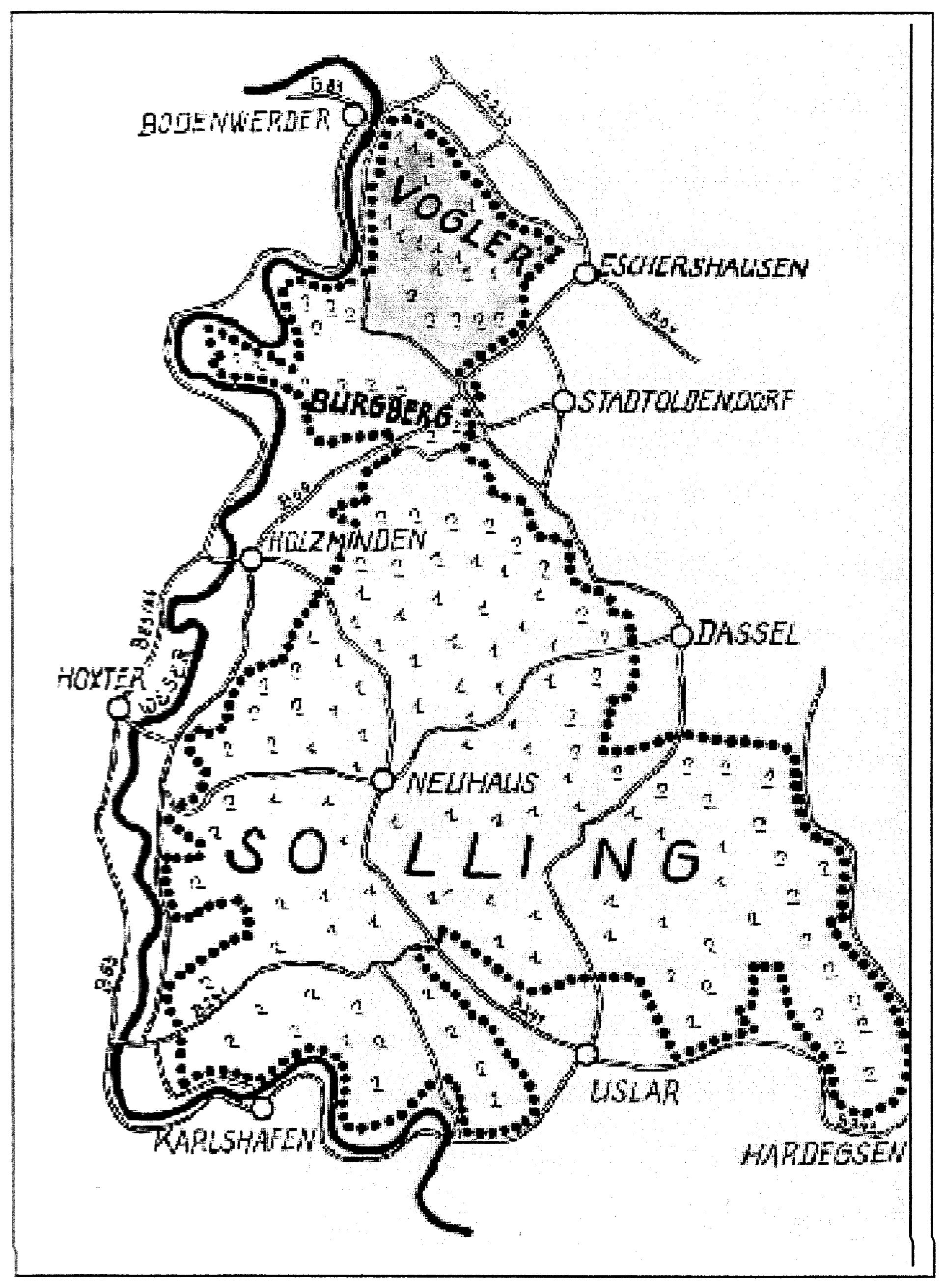 Karte des Naturparks Solling-Vogler